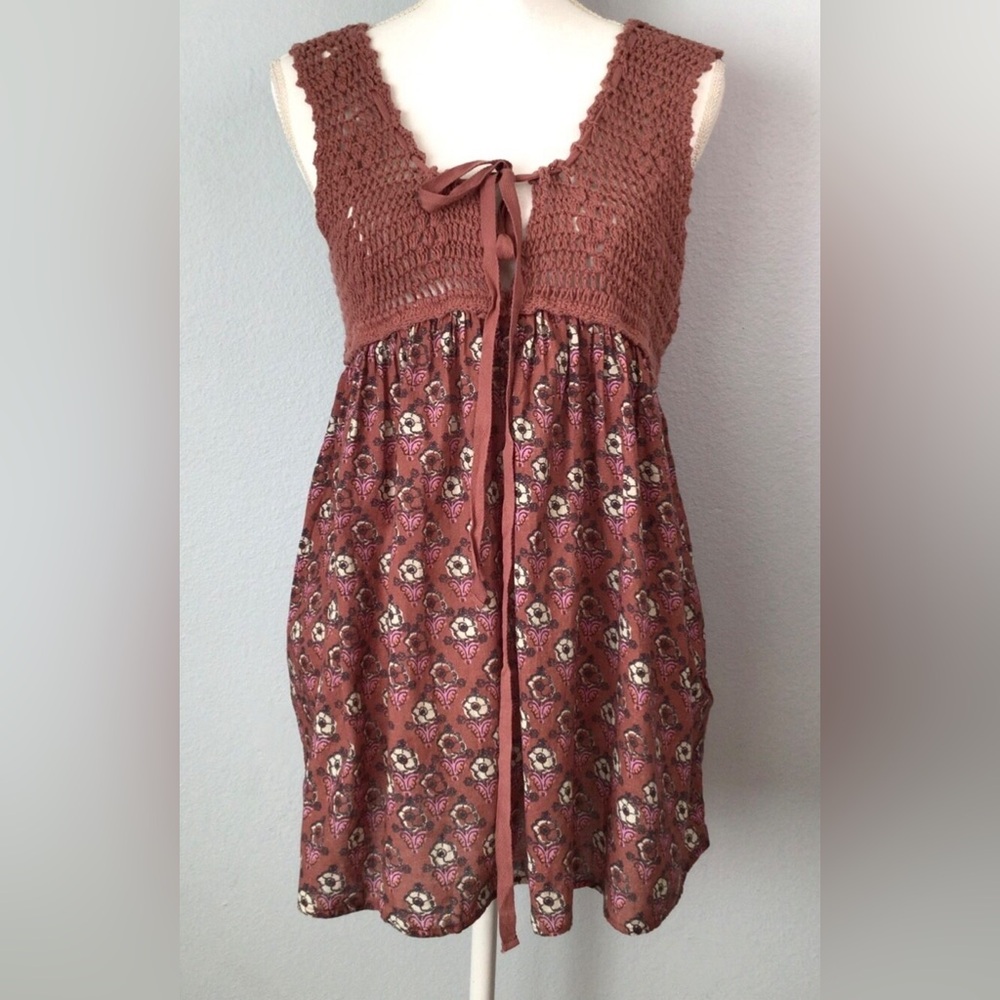 Free People Brown Floral Sleeveless Top